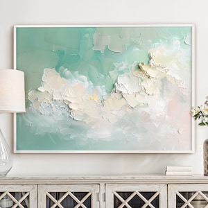 Abstrakte Wolken Wand Kunst Druck, Salbei Grüne Wolken Poster, Neutrale Wandkunst, Wohnzimmer Malerei, Pastell Wandkunst, Wolken, Minimalistische Dekoration