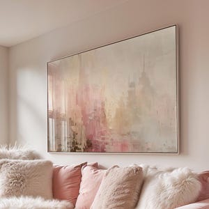 Abstrakte Stadt Wandkunst, Pastell Rosa Stadtbild, neutrale Wandkunst, Wohnzimmer, minimalistisches Dekor, (UNGERAHMT, FRAMED, CANVAS - Prints )