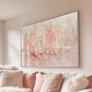 Impression d'art murale abstraite de la ville, affiche de paysage urbain rose pastel, art mural neutre, impression de peinture de salon, sans cadre, encadré, toile
