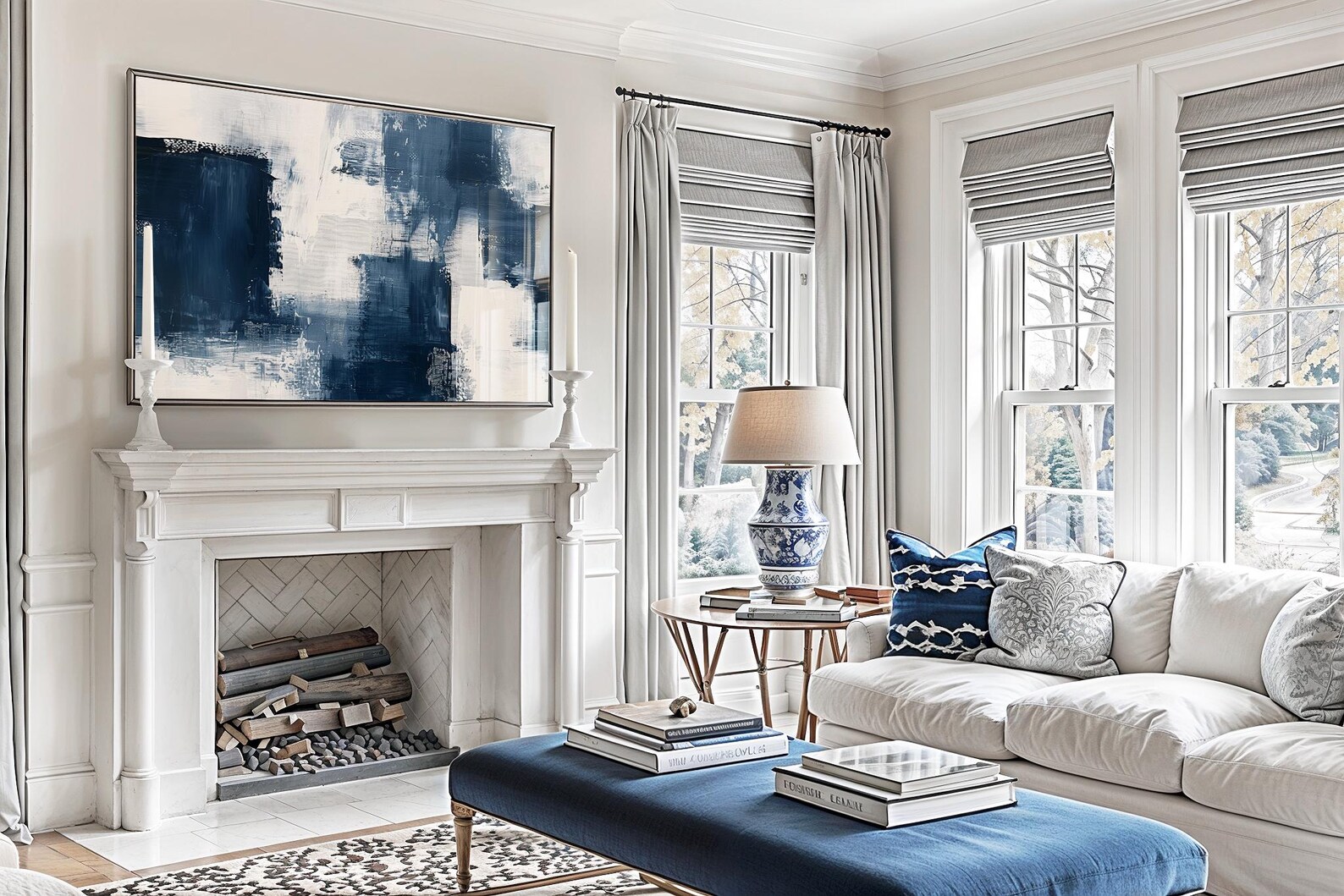 Navy Blue Wall Art Print, Abstract Wall Art, Modern Art, Living Room ...