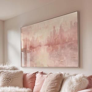 Impression d'art murale abstraite de la ville, affiche de paysage urbain rose pastel, art mural neutre, impression de peinture de salon, toile encadrée sans cadre - Impressions