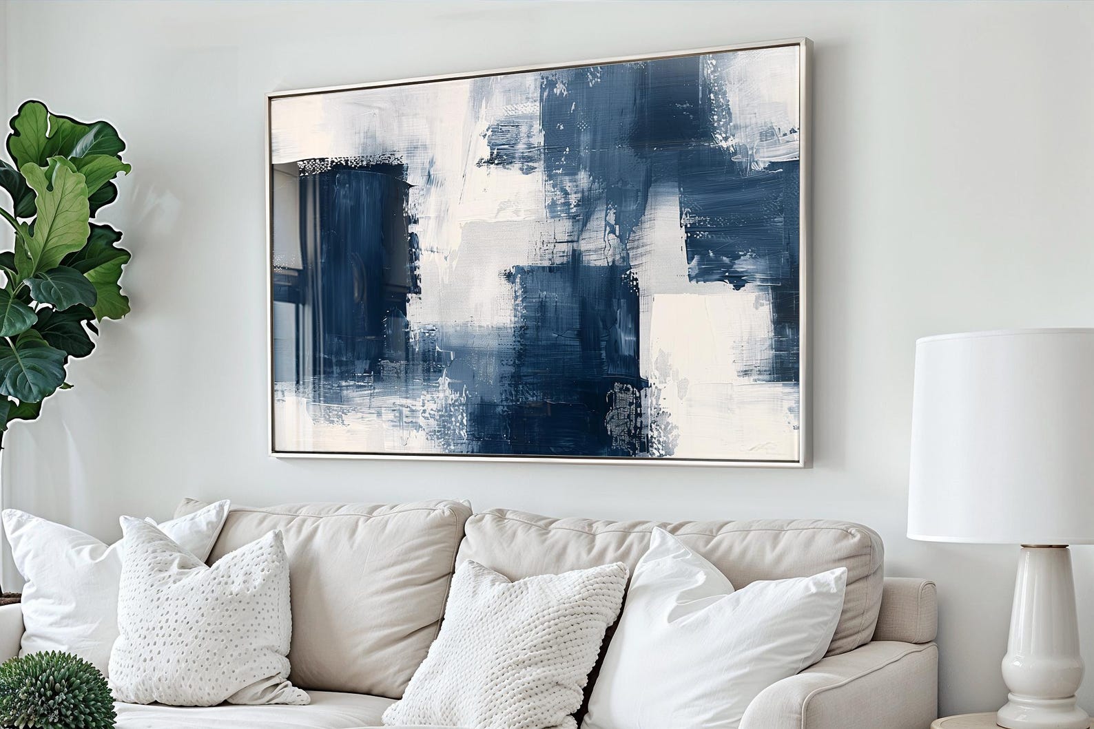 Navy Blue Wall Art Print, Abstract Wall Art, Modern Art, Living Room ...