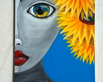 Face in sunflowers