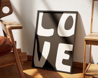Big Love Print | Black & White Typography Print | Positive Print | Love Wall Art | Bold Art | Love Wall Print | Retro Contemporary Print