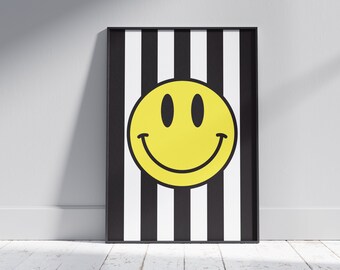 Smiley Smile Y2K Print | Monochrome Print | Retro Print | Black & White | Printable Wall Art | Music Wall Art | Kitchen Print Hallway Print