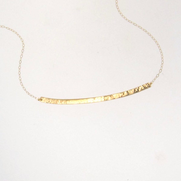 Gold Curved Bar Halskette, Gehämmerter Curved Bar, As Seen On Kristin Cavallari - 14K GOLD Handgeschmiedet, Gehämmert 14K Gelb, Rose, Weißgold