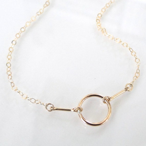 Gold Circle Outline Necklace Gold Filled or Sterling Silver Karma Necklace 10mm Circle And Bar Necklace Simple And Modern