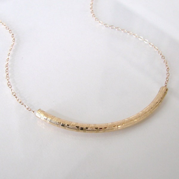 Curves - 14K Gold Filled Textured Tube and Cable Chain Necklace - Simple And Modern