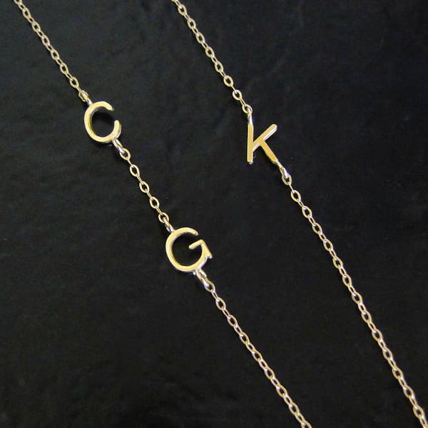 Tiny Sideways Initial Necklace Gold - Single or Multiple Initials 14K SOLID GOLD, Letter Necklace As Seen on Audrina Patridge And Mila Kunis