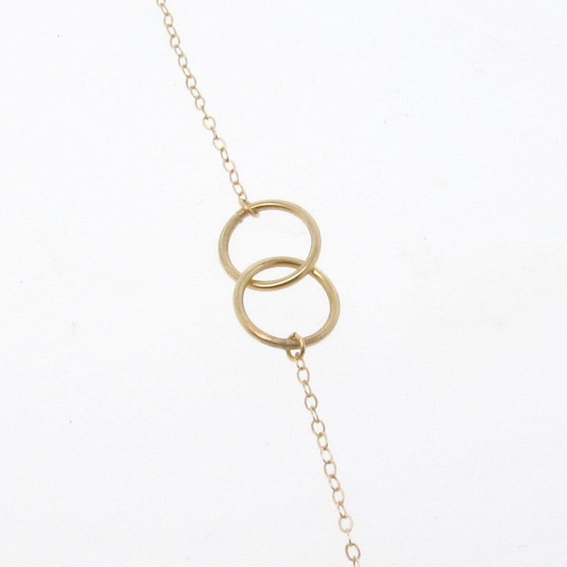 Interlocking Circles Necklace Double 10mm Rings in 14K Yellow, White Gold, or TWO Tone 1mm Thick Rings image 3