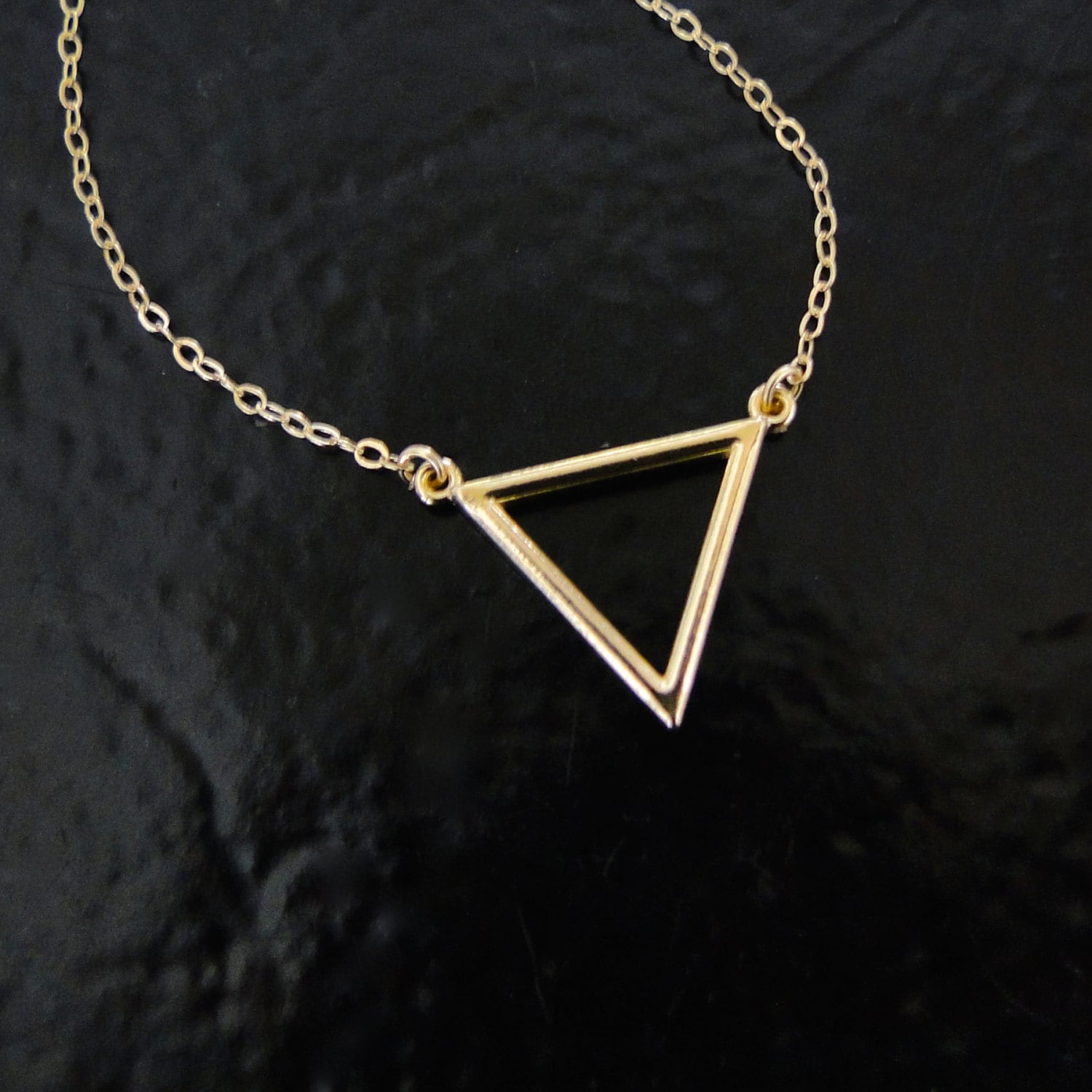 Gold Triangle Necklace 14k Gold V Charm Gold Chain Layering | Etsy