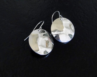 Disc Earrings - Sterling Silver Shiny & Domed 20mm Dangle, Drop Earrings, One Pair