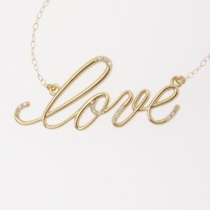 SALE! 14k Gold And Diamond Love Necklace - Simple and Romantic