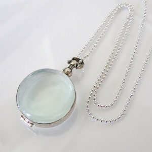 Clear Glass Locket Pendant Necklace, or Locket Only - Round Sterling Silver Glass Locket for Relics, Mementos, Keepsakes, or Photos