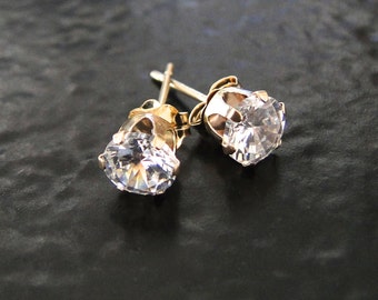 14/20 Gold Filled 5mm CZ Studs With Earring Backs, Ear Nuts, Wear Alone or With Earring Jackets