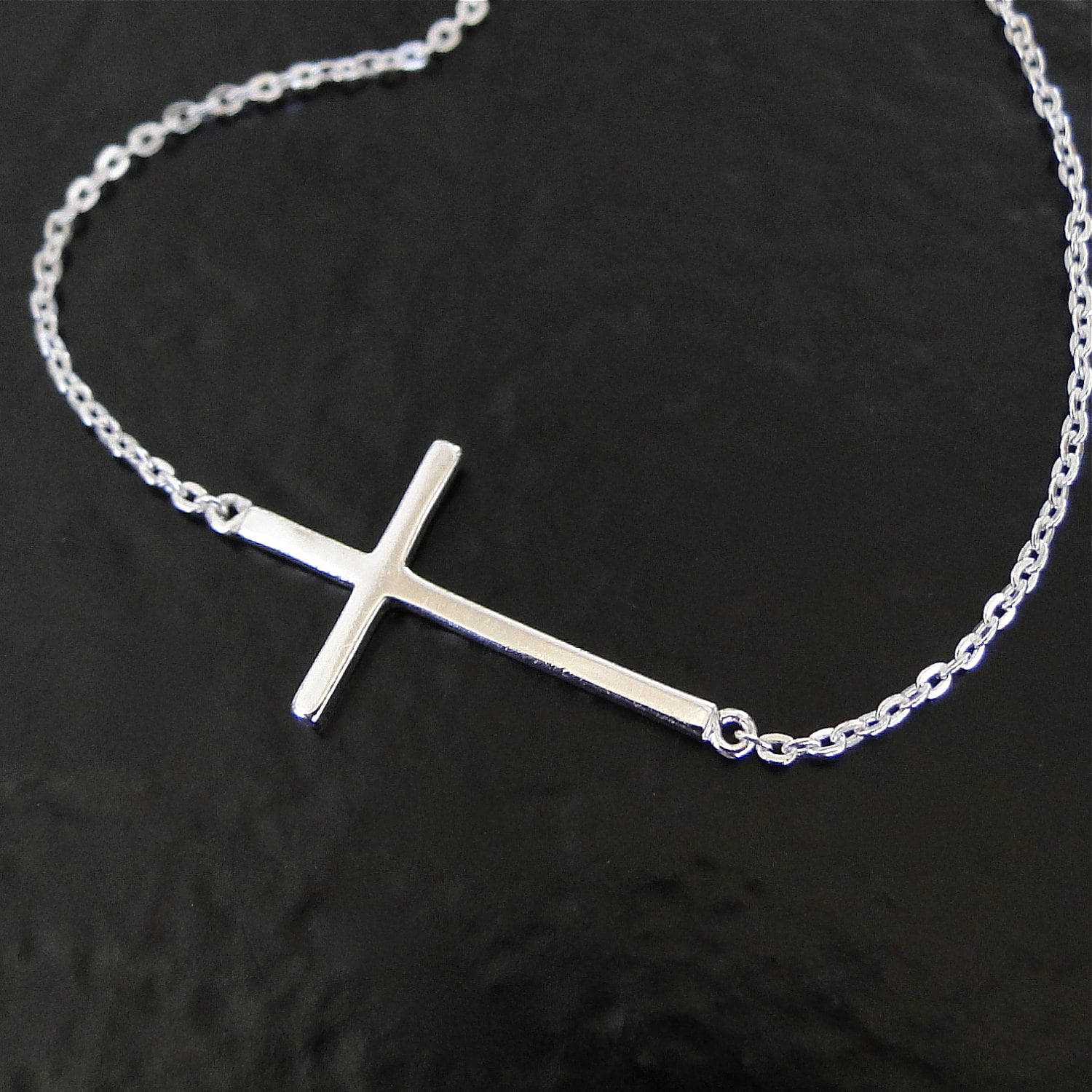 Sideways Cross Necklace Adjustable 
