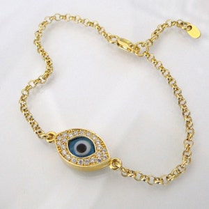 Evil Eye Bracelet In Gold As Seen On Kim Kardashian And Kelly Ripa, Also Available in Rose gold And Sterling Silver image 1