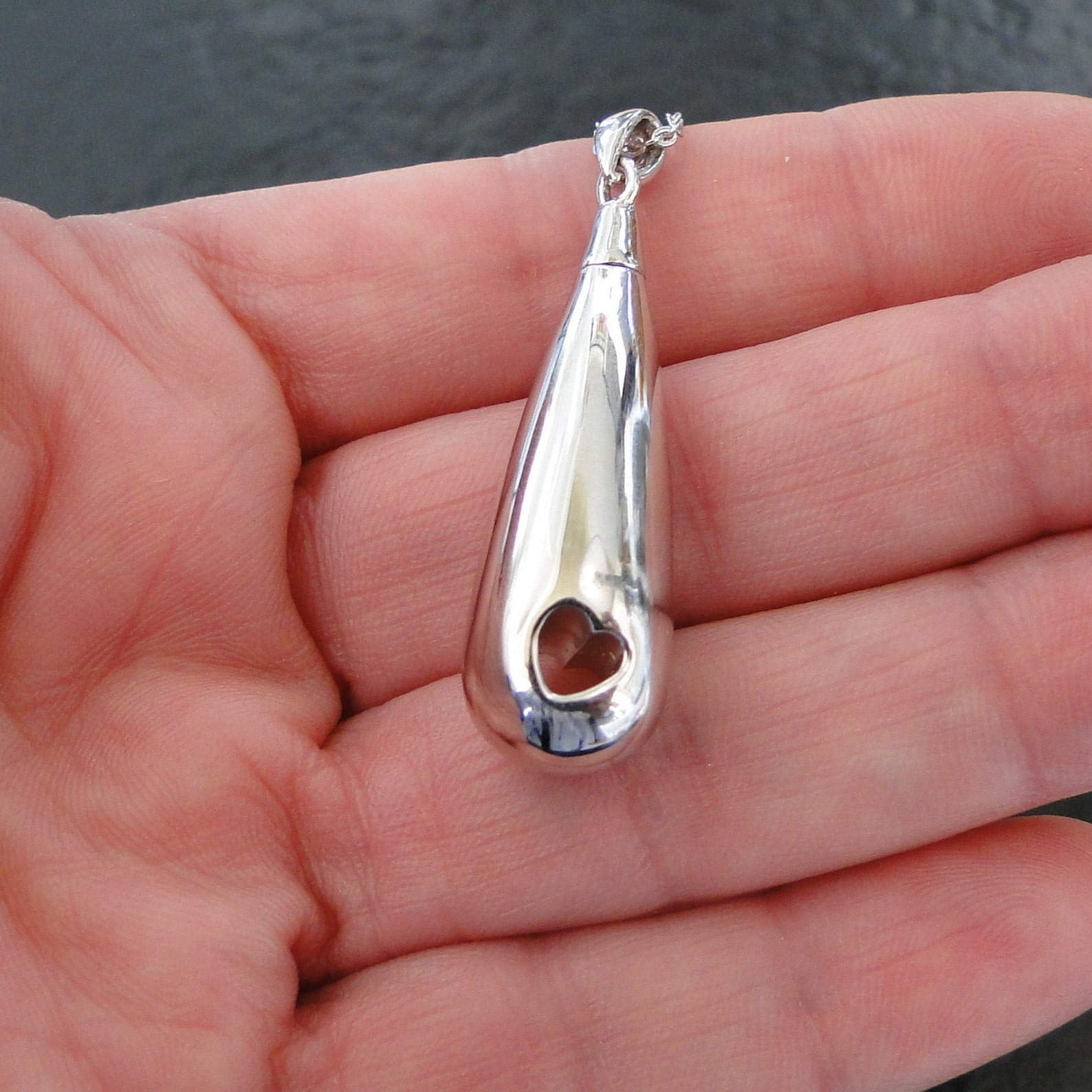 Ash Container Necklace Silver Teardrop Ashes Cremation Etsy