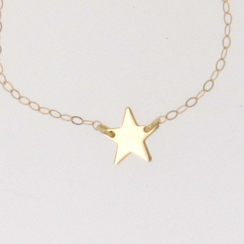 Seen On Kelly Ripa and Lea Michelle 14K Gold Sideways Star Layering Necklace or Choker 14K Yellow White Rose Gold Tiny Gold Star Necklace