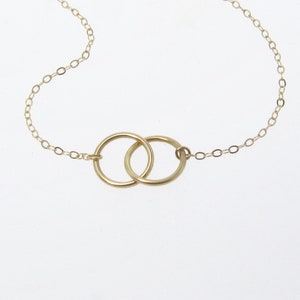 Interlocking Circles Necklace Double 10mm Rings in 14K Yellow, White Gold, or TWO Tone 1mm Thick Rings image 2
