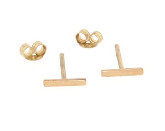 Gold Bar Earrings, Single or Pair Tiny Line Studs, Stud