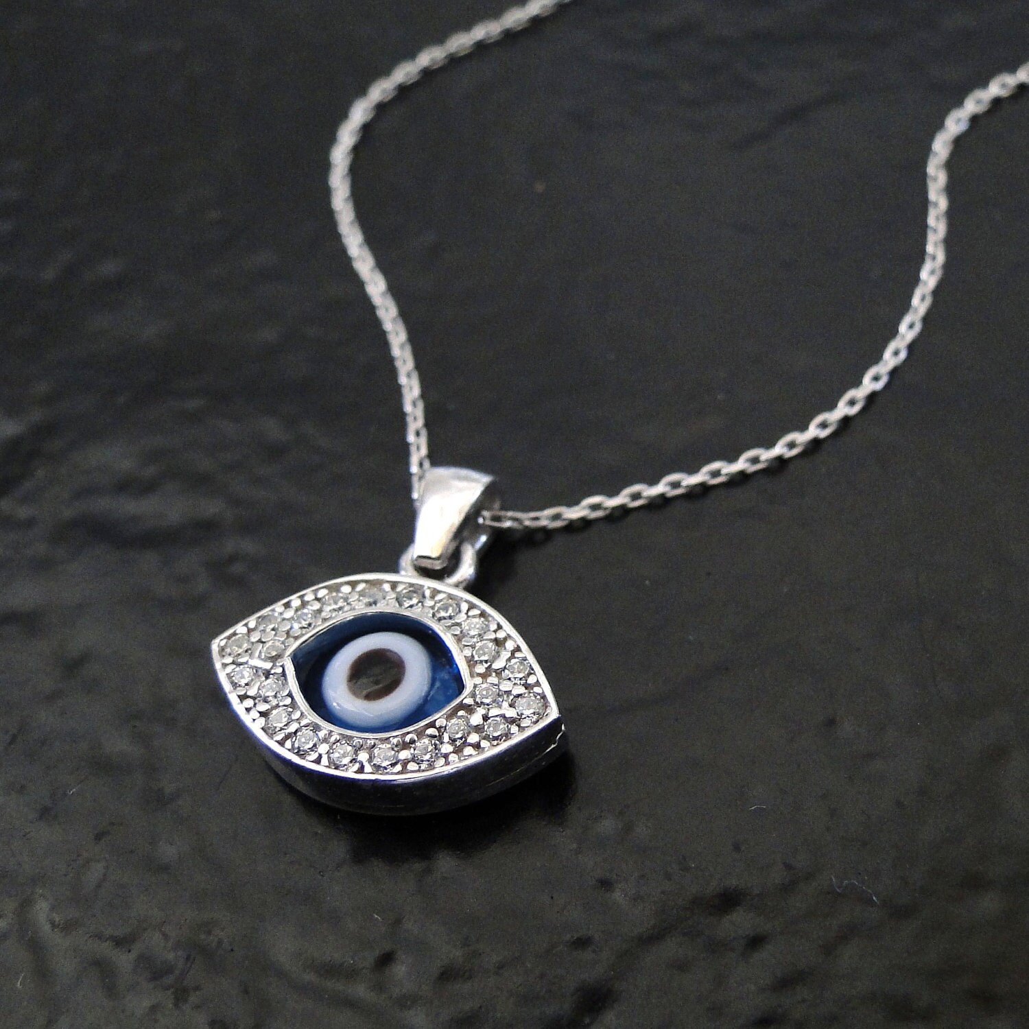 Evil Eye Necklace Sterling Silver Or Yellow Gold Vermeil With | Etsy