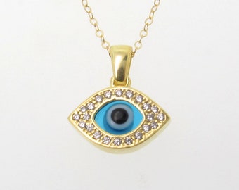 Evil Eye Necklace, Gold Vermeil Pendant With Cubic Zirconia - Good Luck Jewelry As Seen On Ashley Tisdale