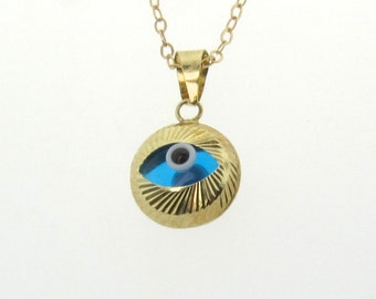 Gold Evil Eye Necklace - Protective, Lucky Evil Eye, 14k Solid Gold