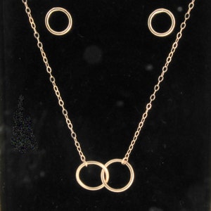 Interlocking Circles Necklace Double 10mm Rings in 14K Yellow, White Gold, or TWO Tone 1mm Thick Rings image 8