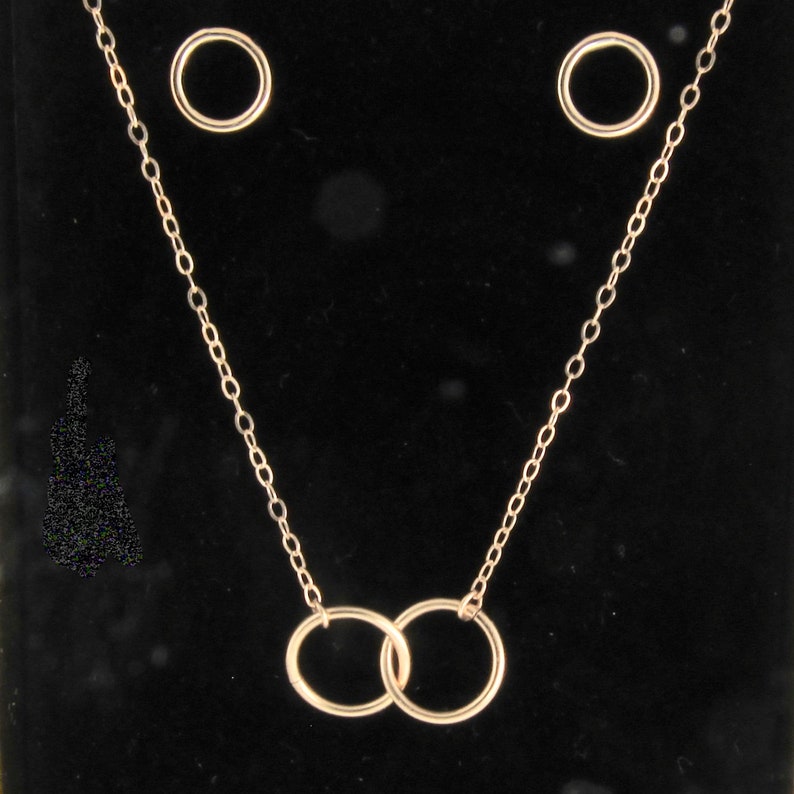 Interlocking Circles Necklace Double 10mm Rings in 14K Yellow, White Gold, or TWO Tone 1mm Thick Rings image 8