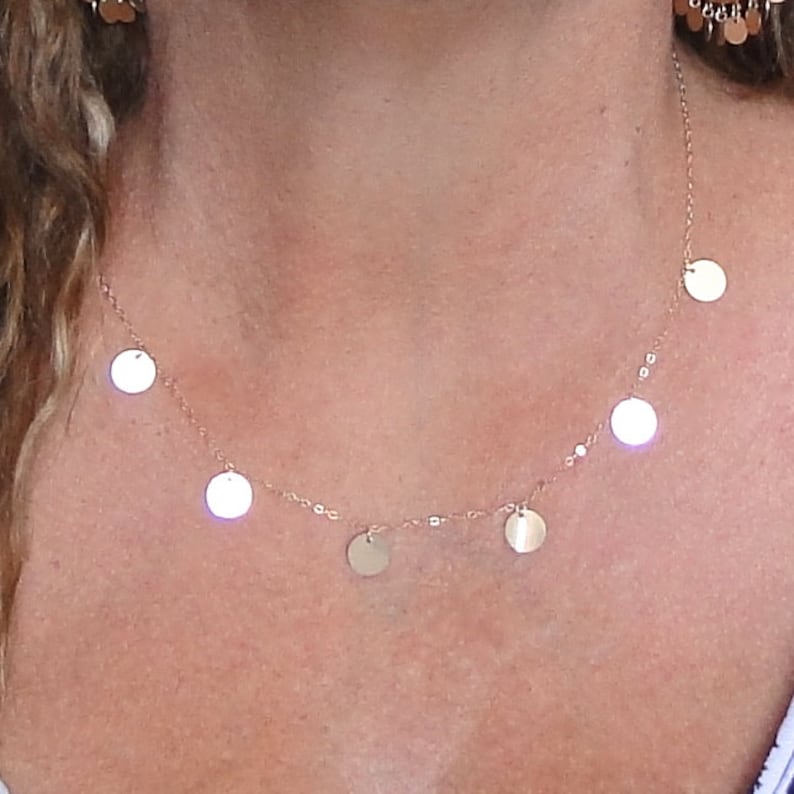 Gold Coin Drop Necklace Round Discs in 14K Yellow or White Etsy