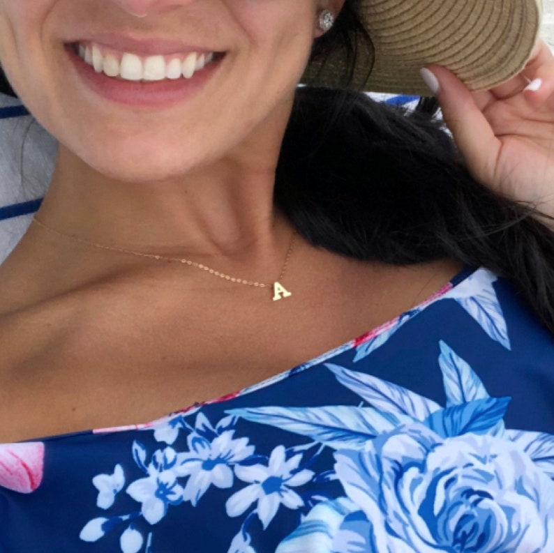 Personalized Initial Monogram Necklace 14K Gold YOUR INITIAL Handmade Custom Block Initial Letter Necklace Initial Necklace Solid Gold