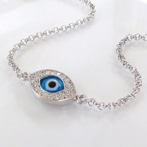 Sterling Silver Evil Eye Bracelet: Cubic Zirconia, Lucky Charm