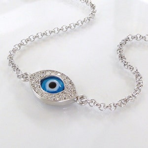 Evil Eye Bracelet As Seen On Kim Kardashian And Kelly Ripa - Sterling Silver, Rose, or Gold Vermeil Lucky Eye