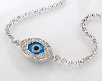 Evil Eye Bracelet as Seen on Kim Kardashian and Kelly Ripa Sterling Silver Rose or Gold Vermeil Lucky Eye Etsy