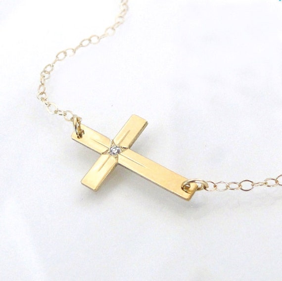 Sideways Cross Necklace Gold Cross With 