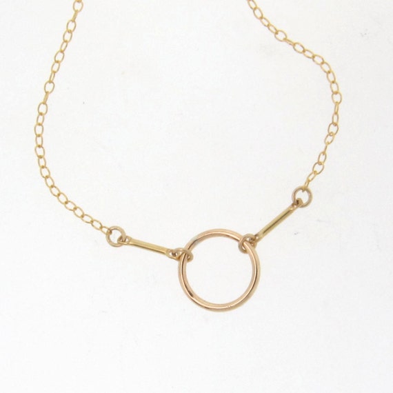 Gold Circle Outline Necklace Gold Filled or Sterling Silver Karma Necklace 10mm Circle And Bar Necklace Simple And Modern