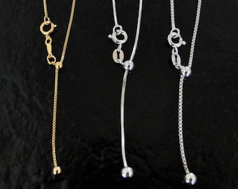 Adjustable Yellow Gold Filled or Sterling Silver Chain Necklace -  Fully Adjustable Up To 22"