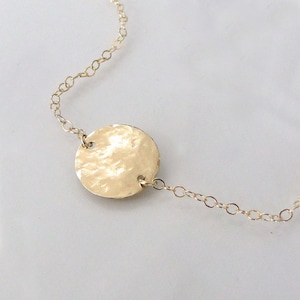 14K Gold Solitary Circle Necklace - Single Disc Necklace, 'Femme' - Yellow, Rose, White Gold, or Two Tone