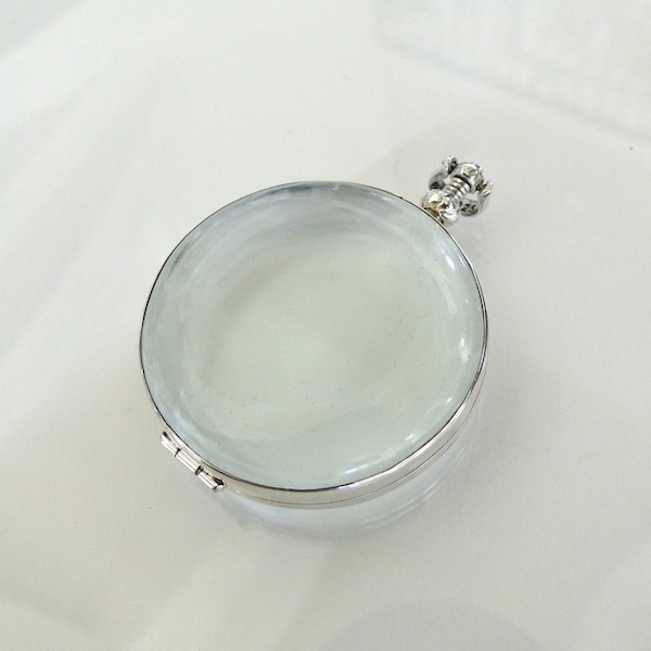 Clear Glass Locket Pendant Necklace Silver - Large Round Sterling Silver Glass Locket for Relics, Mementos, Keepsakes, or Photos