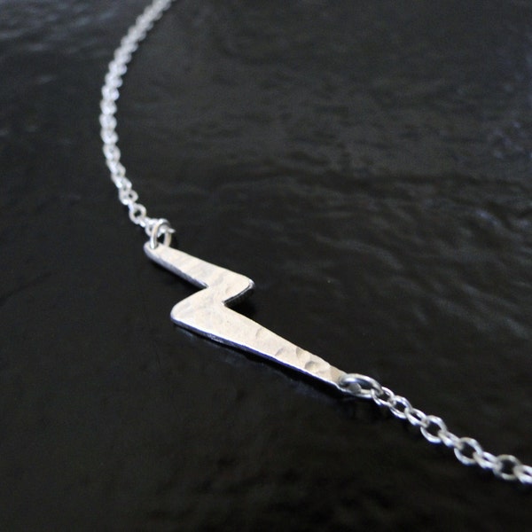 Sideways Lightning Bolt Necklace - Edgy, Quirky, Sterling Silver Necklace - Celebrity Style