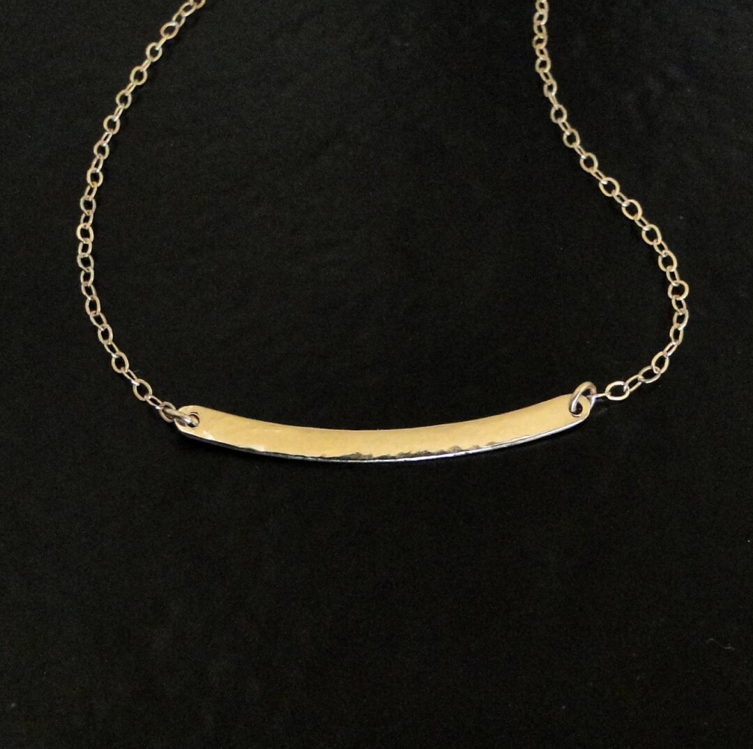 Gold Curved Bar Necklace Small Hammered 1 Inch Curved Bar Etsy