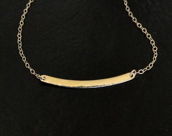 Gold Curved Bar Necklace, Small Hammered 1 Inch Curved Bar, 14K GOLD Hand Forged, Hammered 14K Yellow, Rose, White Gold