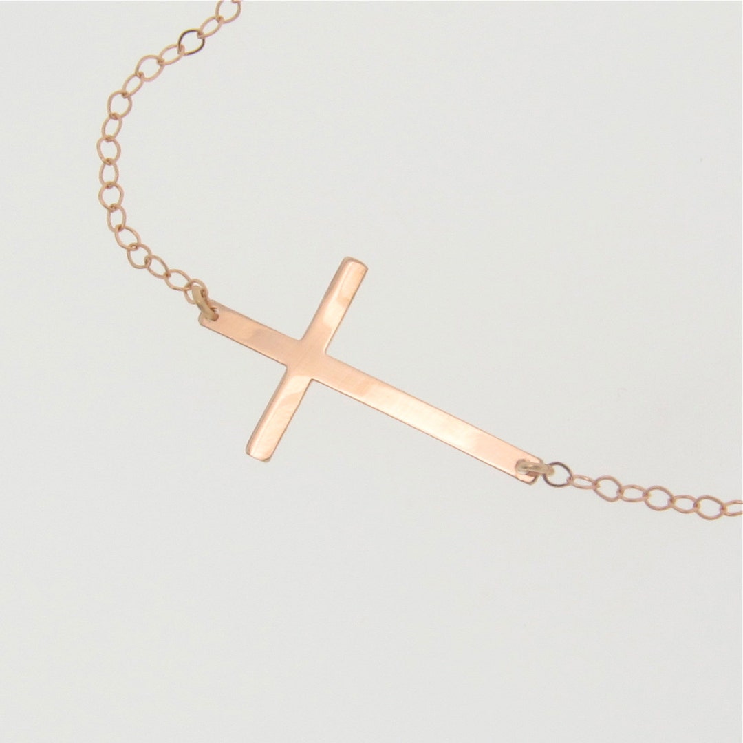 Sideways Cross Necklace 14k Rose Yellow or White Gold Small Thin and Sleek as Seen on Kelly Ripa Etsy UK