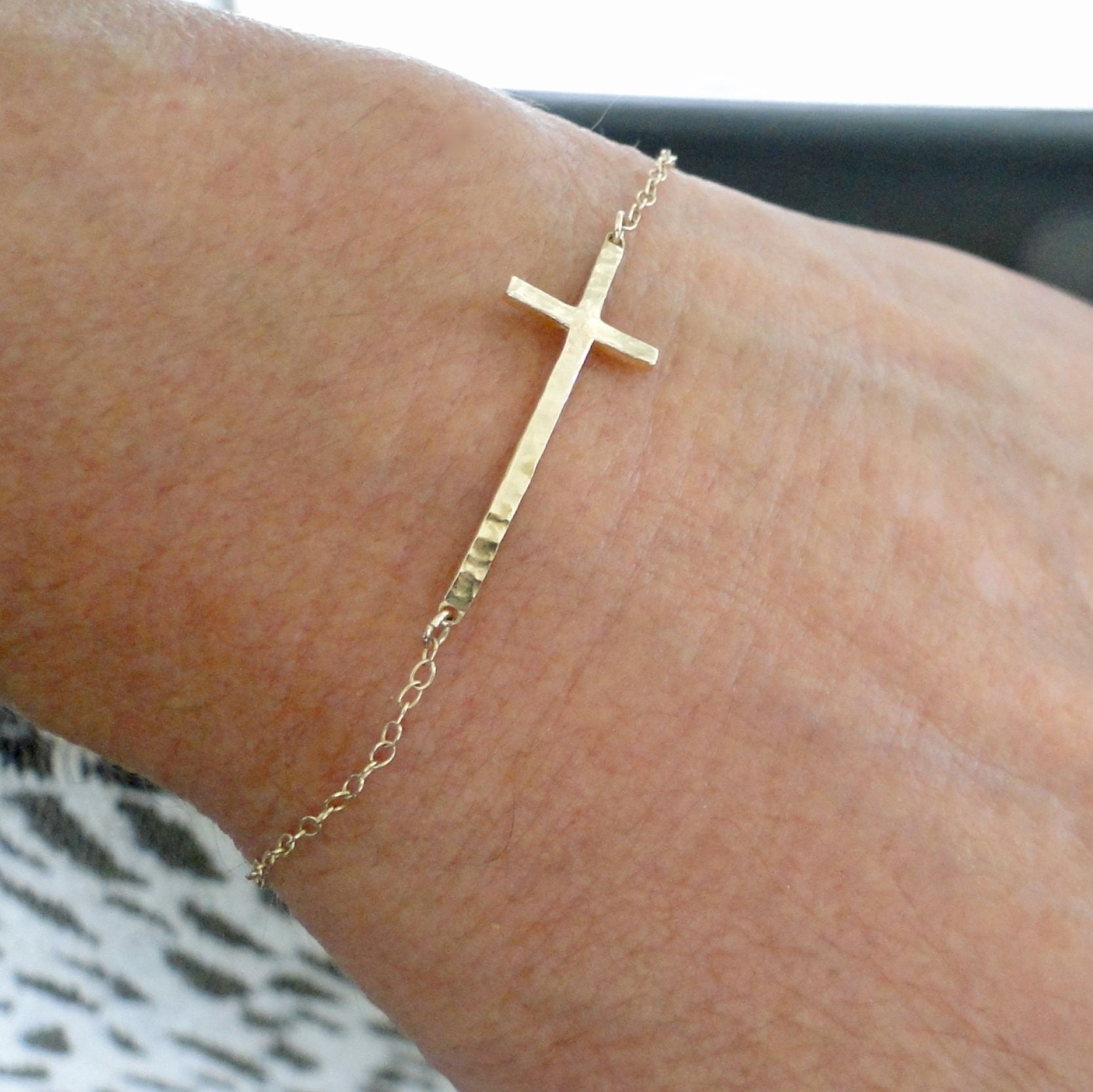 Buy 10K, 14K or 18K Solid Gold Solid Gold Cross Bracelet or Anklet With  Double Chain in Yellow, Rose or White Gold Color Sideways Cross Online in  India - Etsy