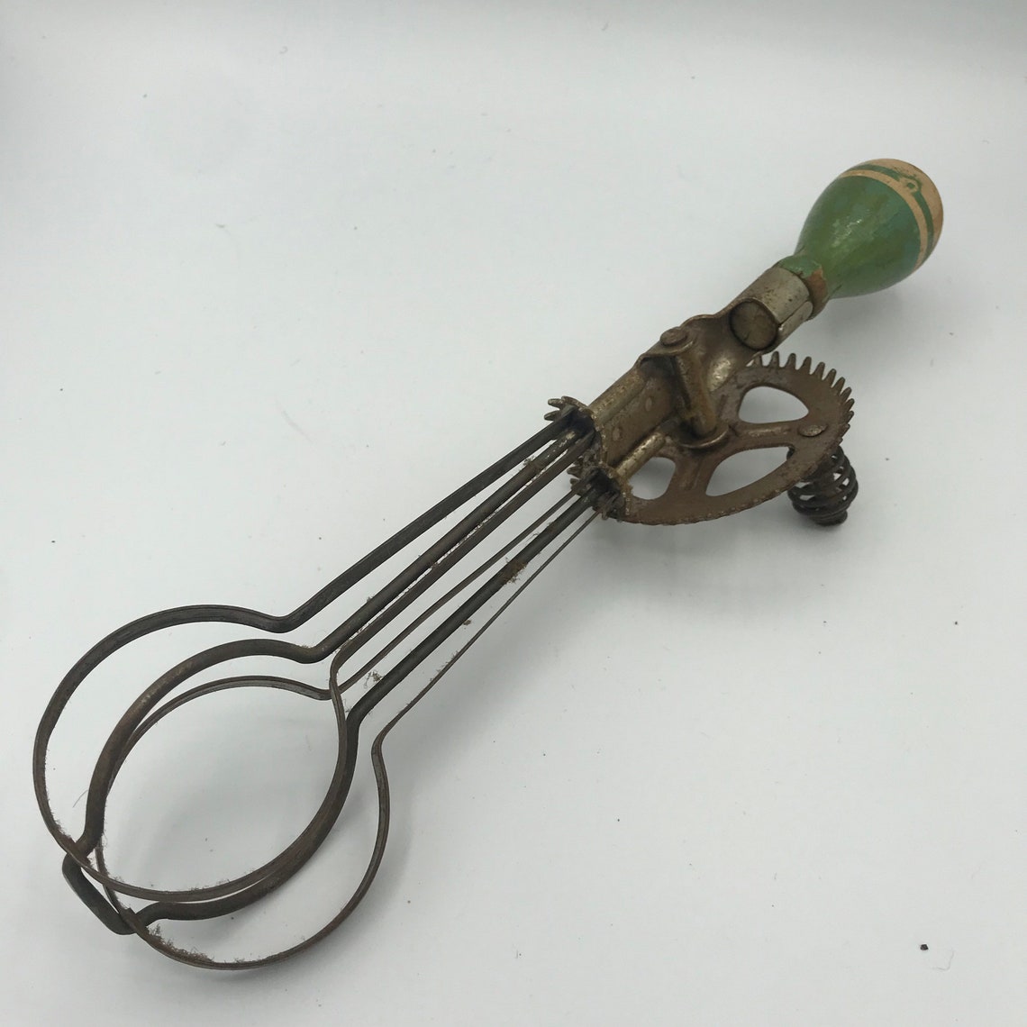 Vintage Steel Hand Mixer with Green Wooden Handle / Vintage Etsy