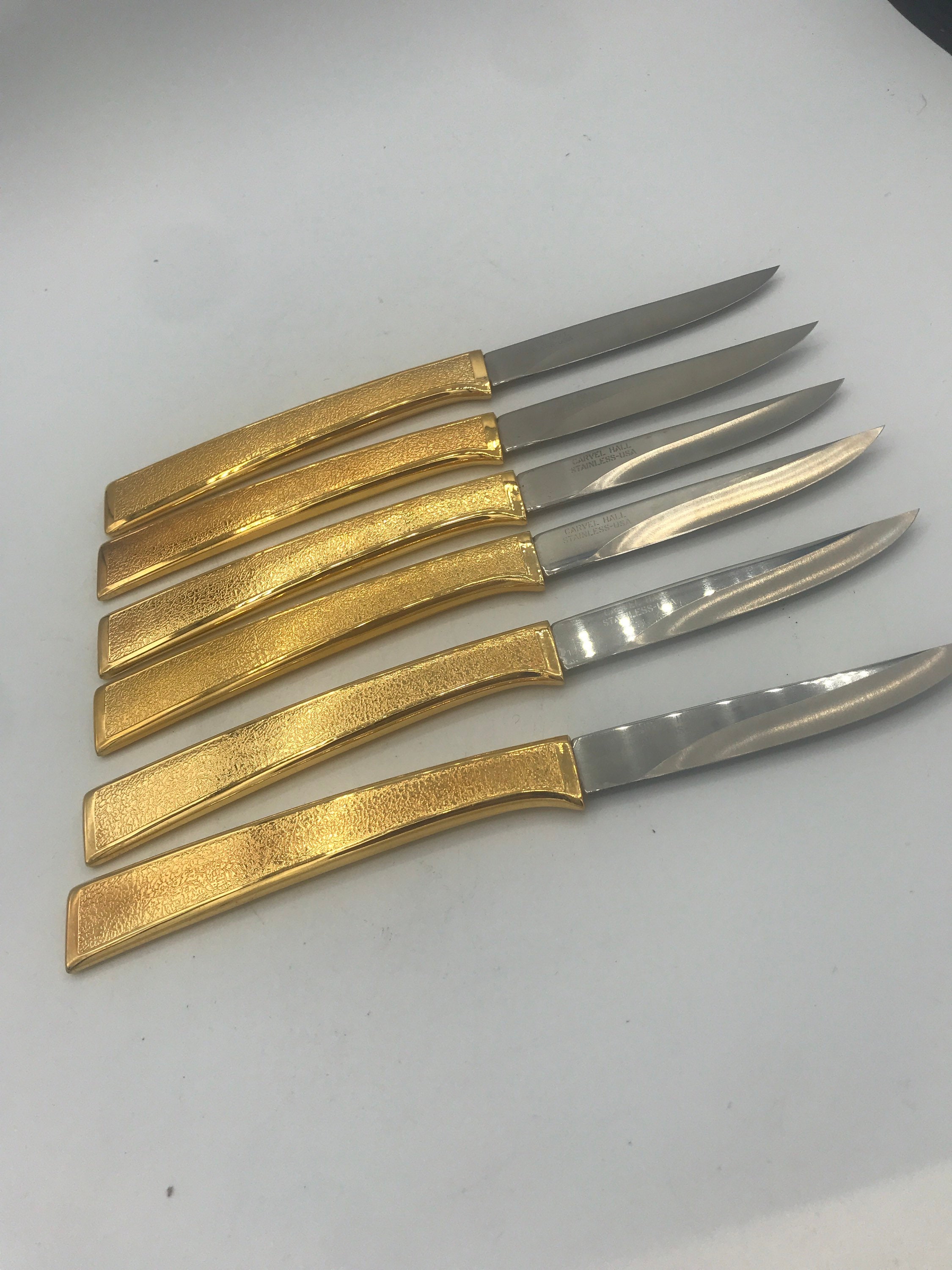 Vintage carvel hall steak knives set of 6 in box case 24k Gold Etsy