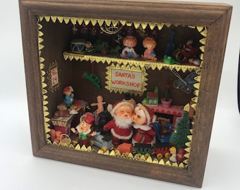 Vintage kerstschaduwdoos kerstworkshop