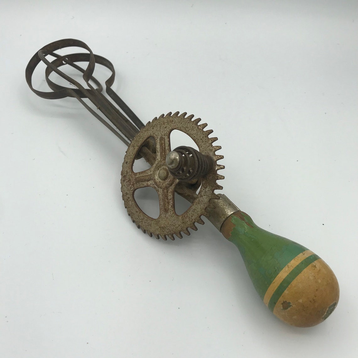 Vintage Steel Hand Mixer With Green Wooden Handle / Vintage Etsy