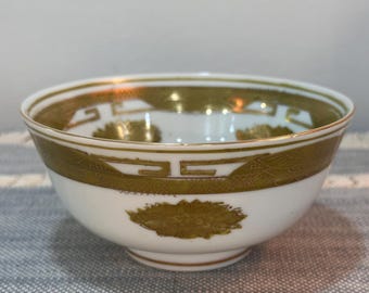 Bol decorativo de servir de porcelana vintage original de LJ Japan, color oro y blanco, 8 x 4